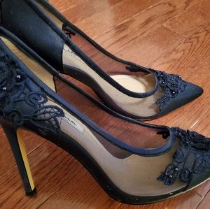 Navy Nina Evening Shoes with Applique Detail